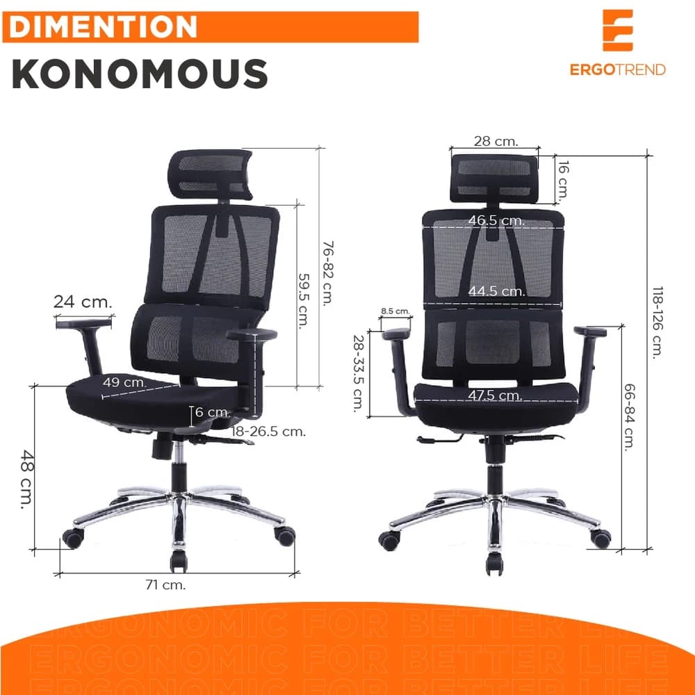 Ergotrend เก้าอี้เพื่อสุขภาพเออร์โกเทรน รุ่น Konomous เก้าอี้สีดำ ระบายอากาศดีเยี่ยม นุ่มสบาย ตามหลักสรีระศาสตร์ Ergonomic เก้าอี้พนักพิงสูง ลดอาการปวดเมื่อย เกรดคุณภาพ https://lnwchill.com