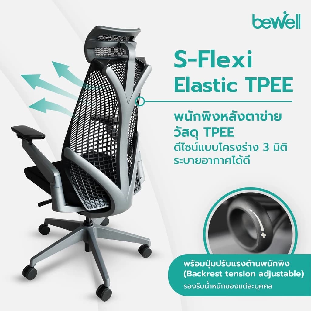 Bewell Ergonomic chair Embrace เก้าอี้ทำงาน เพื่อสุขภาพ ปรับระดับได้ทุกส่วน มีที่รองรับศรีษะ รุ่น Embrace สีดำ https://lnwchill.com