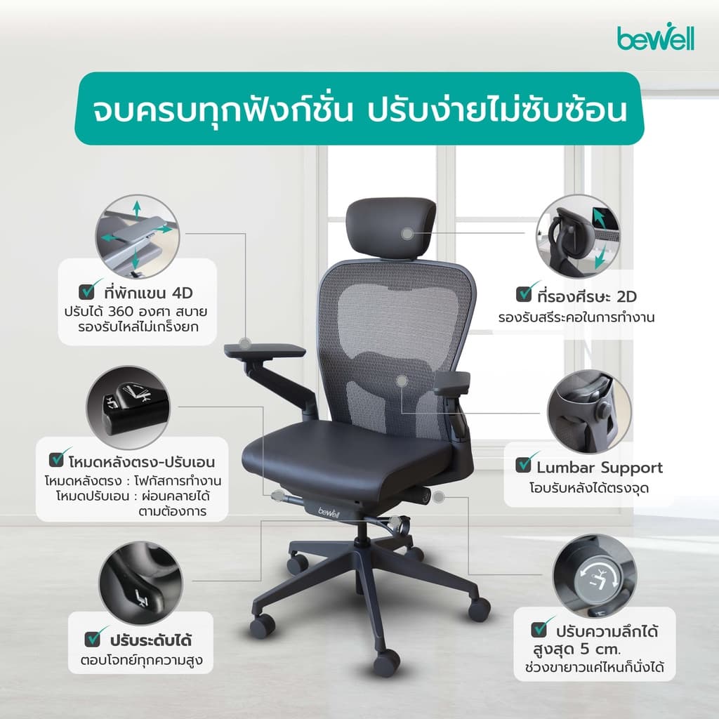 Bewell Enclose เก้าอี้เพื่อสุขภาพ Ergonomic ระบายอากาศ รุ่นพรีเมียม Enclose เก้าอี้สีดำ เก้าอี้ทำงาน เบาะนุ่ม สบาย x2 ซัพพอร์ตหลังล่างได้ดีเยี่ยม https://lnwchill.com