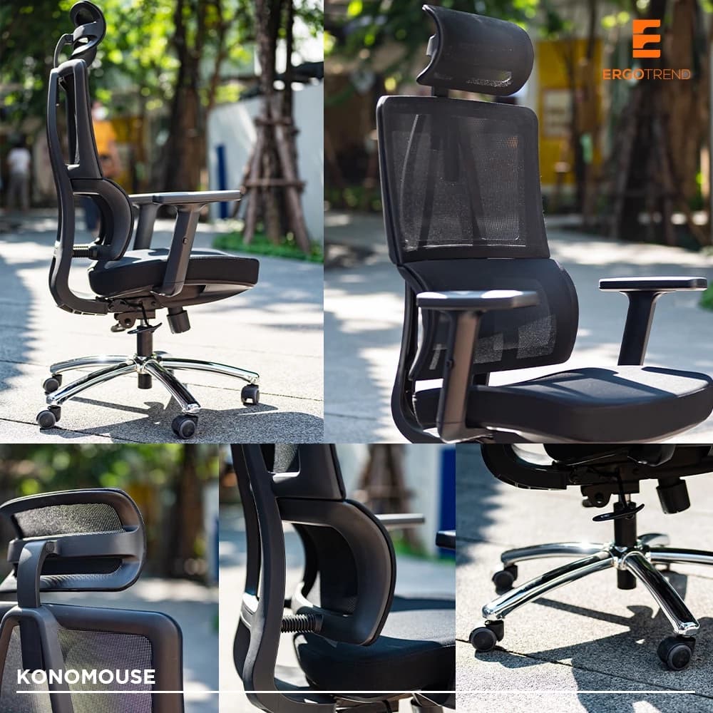 Ergotrend เก้าอี้เพื่อสุขภาพเออร์โกเทรน รุ่น Konomous เก้าอี้สีดำ ระบายอากาศดีเยี่ยม นุ่มสบาย ตามหลักสรีระศาสตร์ Ergonomic เก้าอี้พนักพิงสูง ลดอาการปวดเมื่อย เกรดคุณภาพ https://lnwchill.com