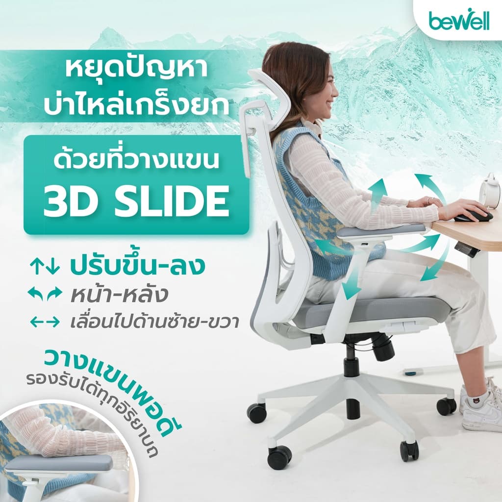 Bewell รุ่น FROZEN เก้าอี้สีขาว เก้าอี้เพื่อสุขภาพ  Ergonomic พนักพิง ICE Mesh ระบายอากาศดีเยี่ยม เจ้าแรกในไทย นั่งแล้วไม่ร้อนหลัง เหมาะกับคนตัวเล็ก นั่งได้ สบายหลัง https://lnwchill.com