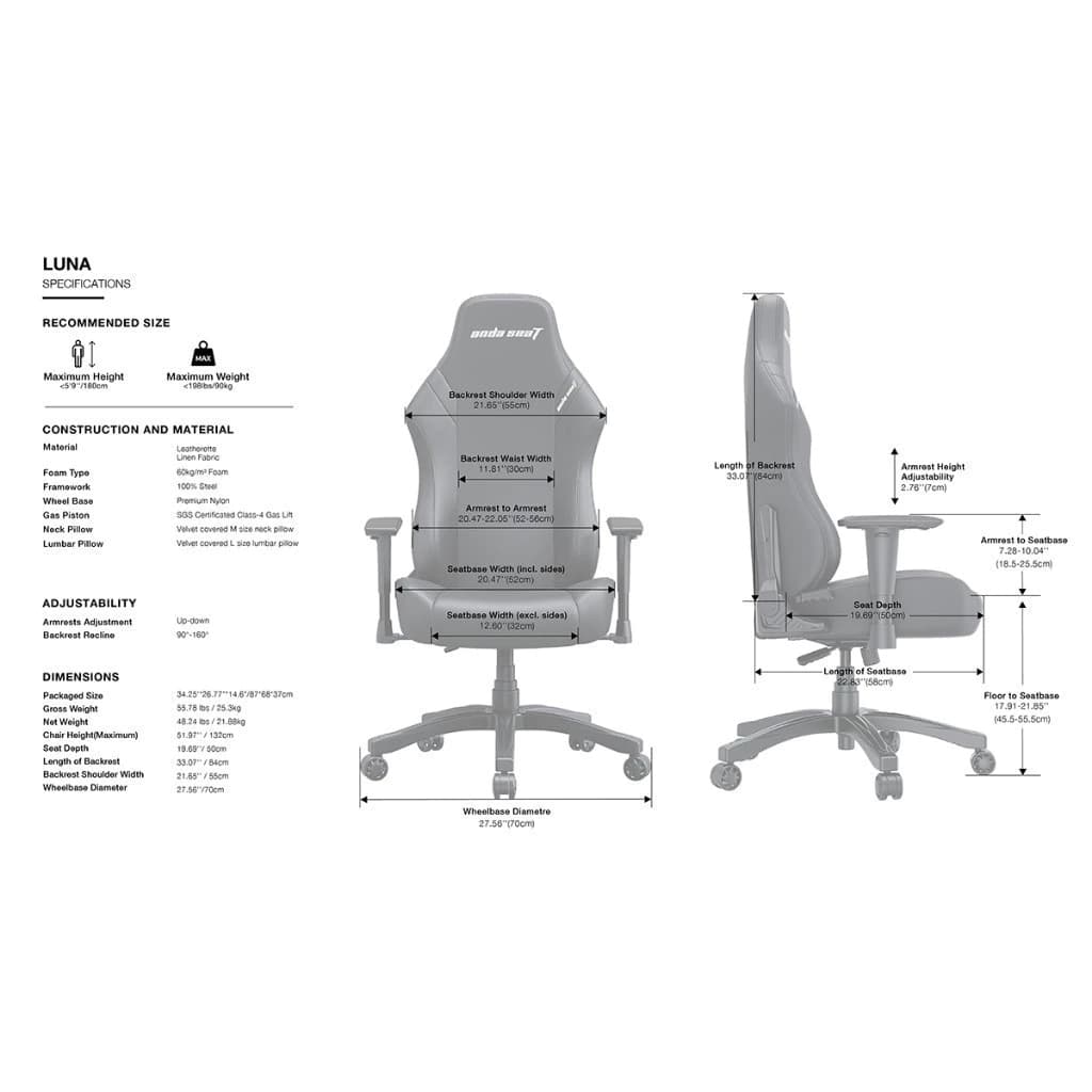 Anda Seat รุ่น AD18-44 Luna Premium Gaming Chair Black เก้าอี้เกมมิ่งเพื่อสุขภาพ Ergonomic E-Sport ออกแบบตามหลักสรีรศาสตร์ นุ่มสบายเกรดพรีเมี่ยม https://lnwchill.com