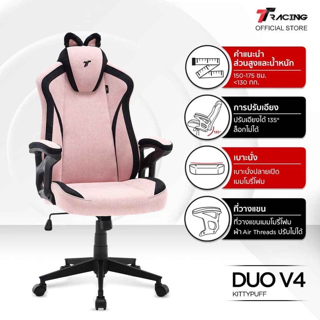 TTRacing Duo V4 KittyPuff BunnyBliss Gaming Chair เก้าอี้สีชมพู เก้าอี้สีขาว เก้าอี้สำนักงาน เก้าอี้เกมมิ่ง เกรดพรีเมี่ยม - รับประกันอย่างเป็นทางการ 2 ปี https://lnwchill.com