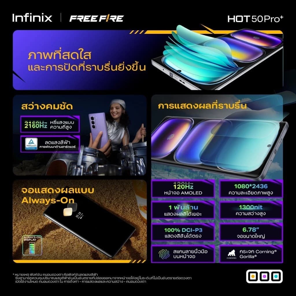 infinix HOT 50 Pro+ 256+8GB (เพิ่มแรมสูงสุด 16GB) I ชิปเซ็ต Helio G100 I จอ AMOED โค้ง 3D 120Hz ขนาด 6.78" I บาง 6.8 มม. https://lnwchill.com