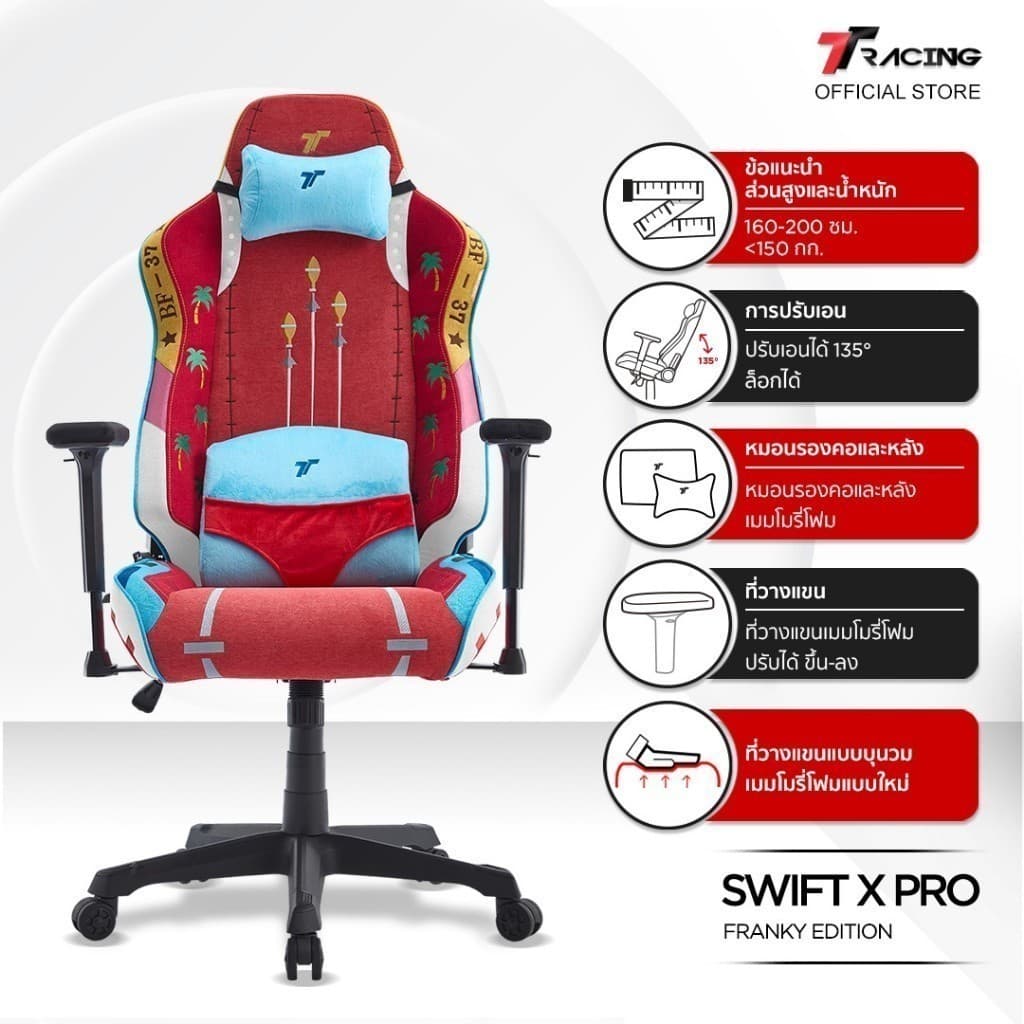 TTRacing รุ่น Swift X Pro Franky Edition เก้าอี้เกมมิ่งผ้า Air Threads ระบายอากาศ ดีไซน์สุดสร้างสรรค์เพื่อความสบายสูงสุด https://lnwchill.com