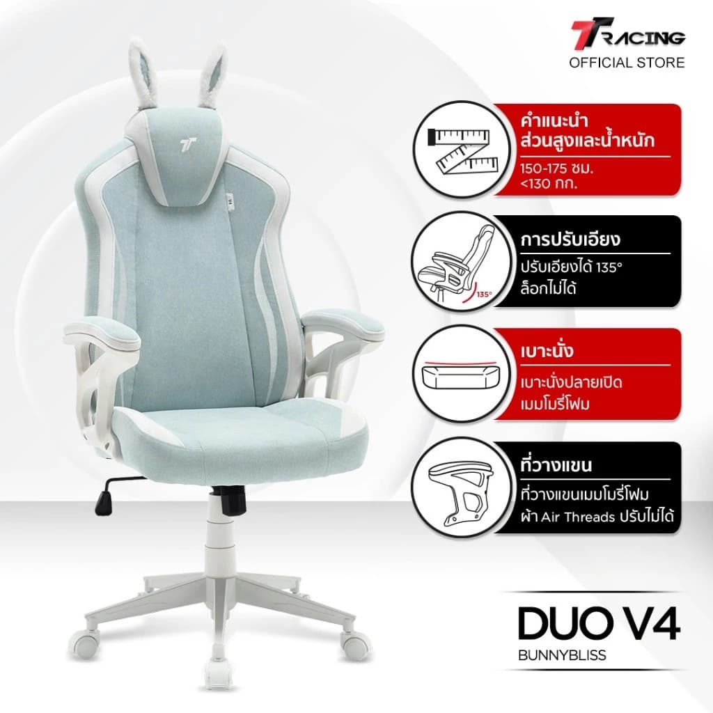 TTRacing Duo V4 KittyPuff BunnyBliss Gaming Chair เก้าอี้สีชมพู เก้าอี้สีขาว เก้าอี้สำนักงาน เก้าอี้เกมมิ่ง เกรดพรีเมี่ยม - รับประกันอย่างเป็นทางการ 2 ปี https://lnwchill.com