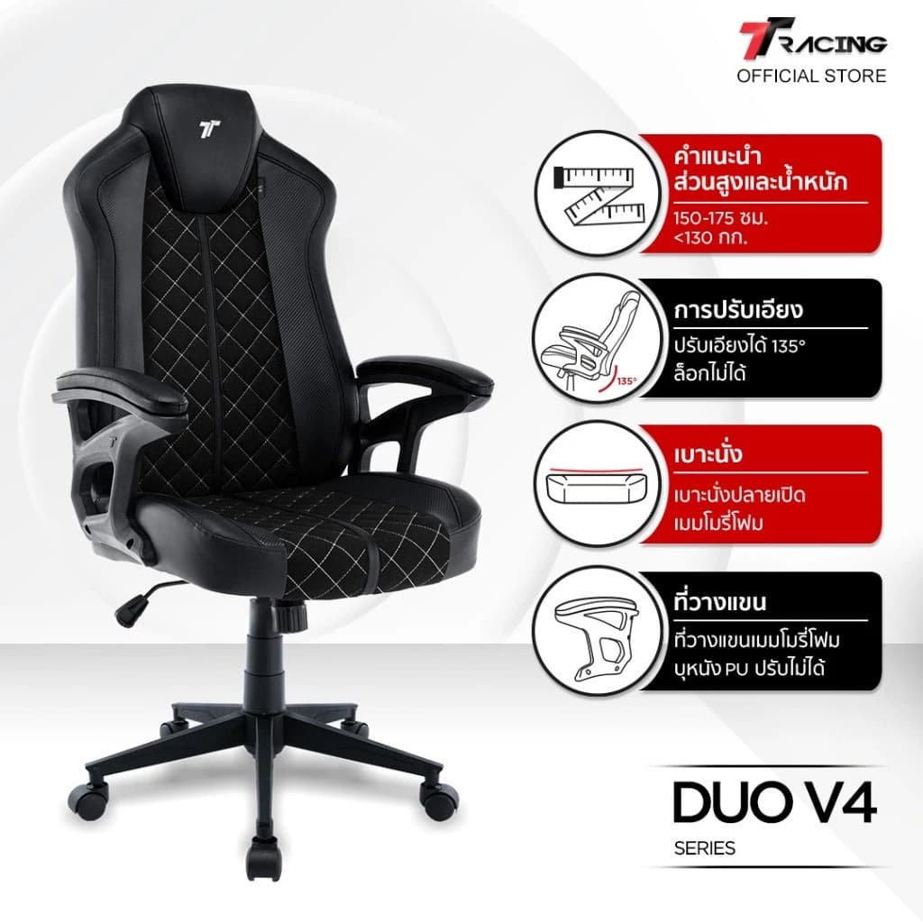 TTRacing Duo V3 V4 Pro Gaming Chair เก้าอี้เกมมิ่ง นั่งสบาย เบาะหนัง PU และผ้า Air Threads นุ่มสบายระบายอากาศดี https://lnwchill.com