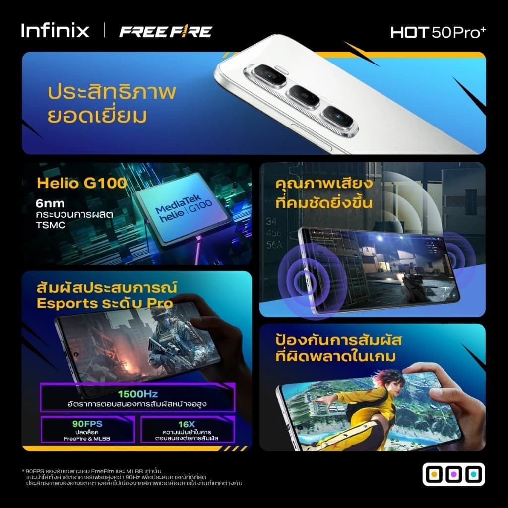 infinix HOT 50 Pro+ 256+8GB (เพิ่มแรมสูงสุด 16GB) I ชิปเซ็ต Helio G100 I จอ AMOED โค้ง 3D 120Hz ขนาด 6.78" I บาง 6.8 มม. https://lnwchill.com