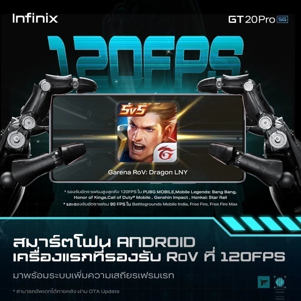 Infinix GT 20 PRO 5G 256+12GB (เพิ่มแรมได้สูงสุด 24GB) I ชิปเซ็ตเกมมิ่ง Dimensity 8200 Ultimate 4nm 5G I รองรับ ROV 120 https://lnwchill.com