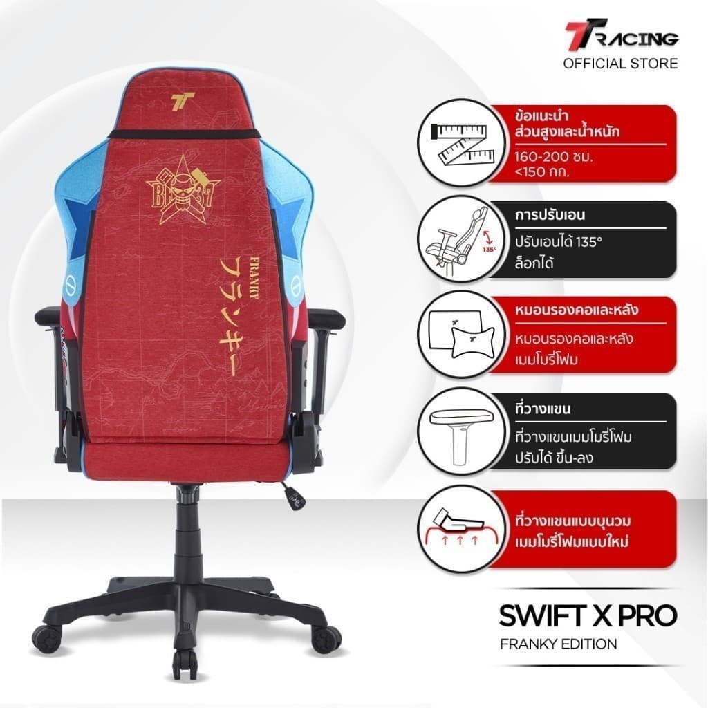 TTRacing รุ่น Swift X Pro Franky Edition เก้าอี้เกมมิ่งผ้า Air Threads ระบายอากาศ ดีไซน์สุดสร้างสรรค์เพื่อความสบายสูงสุด https://lnwchill.com