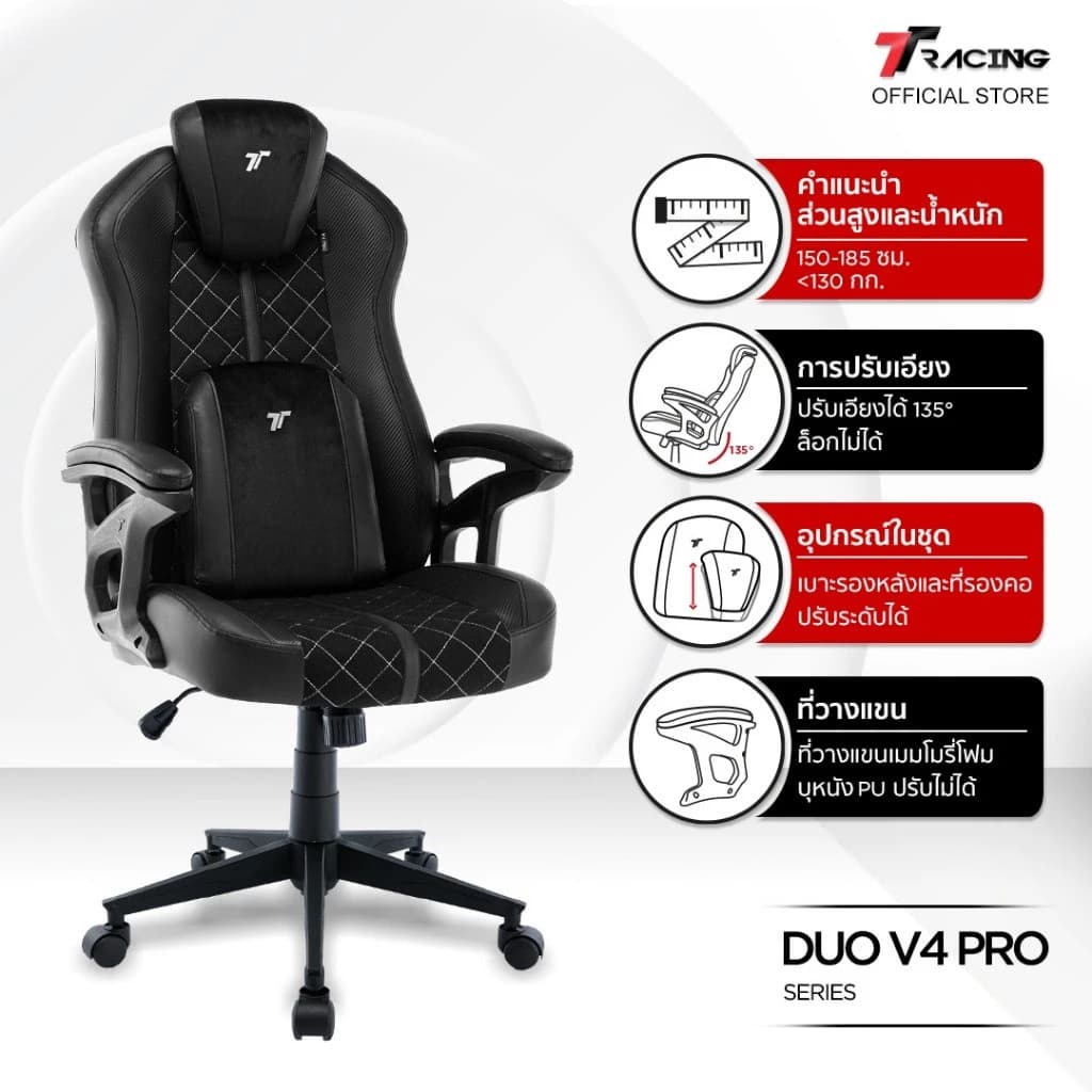 TTRacing Duo V3 V4 Pro Gaming Chair เก้าอี้เกมมิ่ง นั่งสบาย เบาะหนัง PU และผ้า Air Threads นุ่มสบายระบายอากาศดี https://lnwchill.com