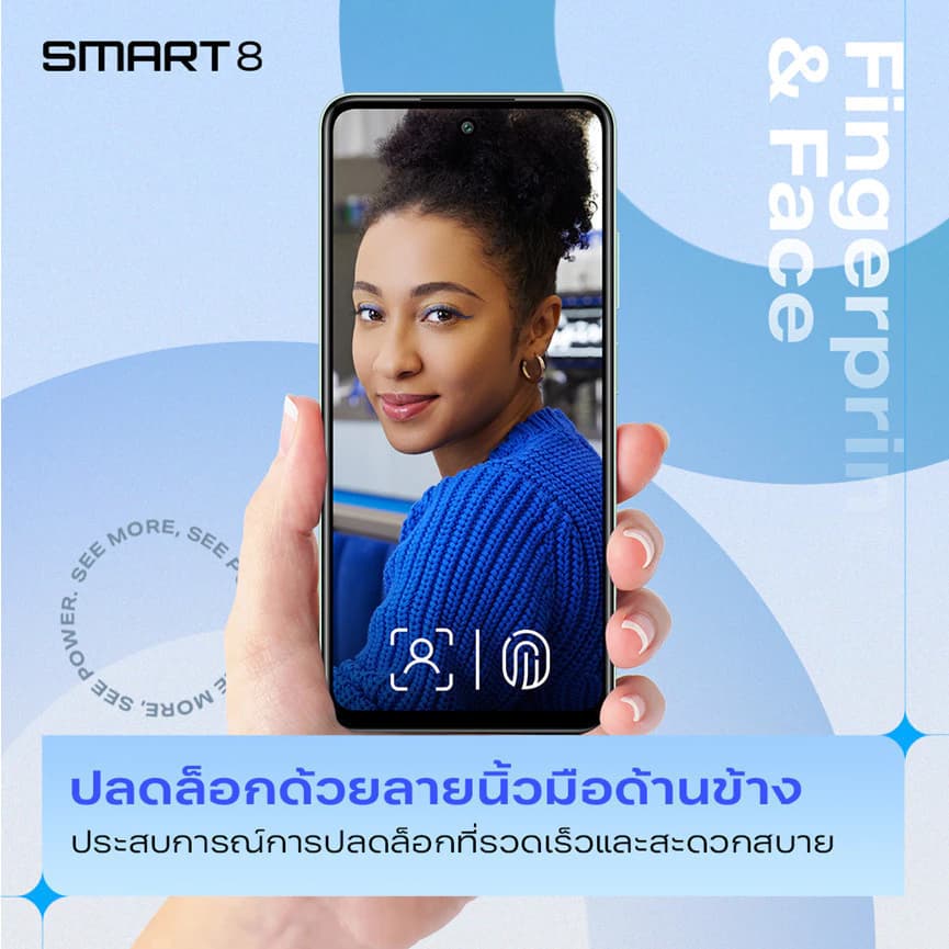 Infinix SMART 8 128+4GB I หน้าจอ 90Hz 6.6" Punch-Hole I แบตเตอรี่ 5000mAh สายชาร์จ Type-C https://lnwchill.com