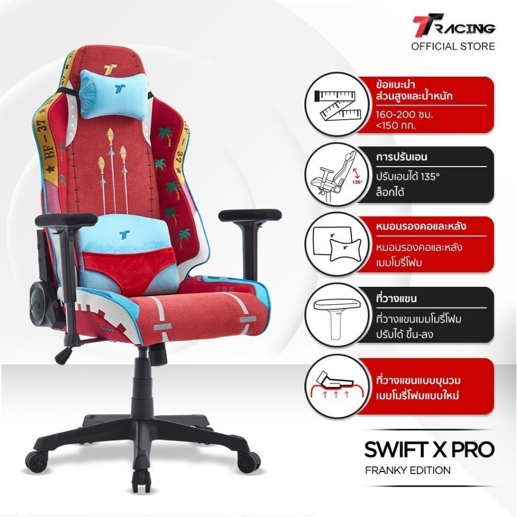 TTRacing รุ่น Swift X Pro Franky Edition เก้าอี้เกมมิ่งผ้า Air Threads ระบายอากาศ ดีไซน์สุดสร้างสรรค์เพื่อความสบายสูงสุด https://lnwchill.com