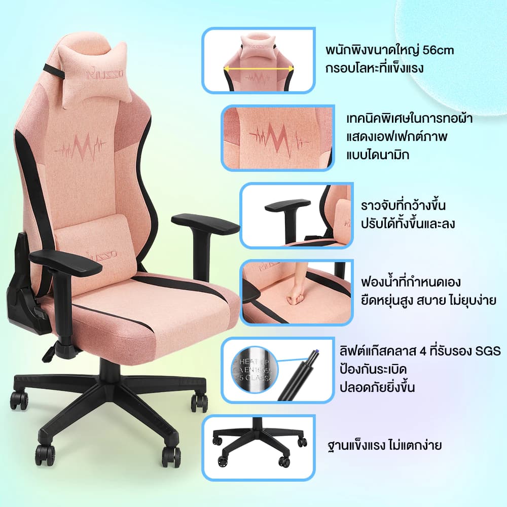 MUSSO รุ่น Heartbeat Series เก้าอี้เกมมิ่งผ้า เก้าอี้สำนักงานสำหรับการใช้งานหนัก เก้าอี้เล่นเกมตามหลักสรีรศาสตร์ เก้าอี้พนักพิงสูง ราคาดี https://lnwchill.com