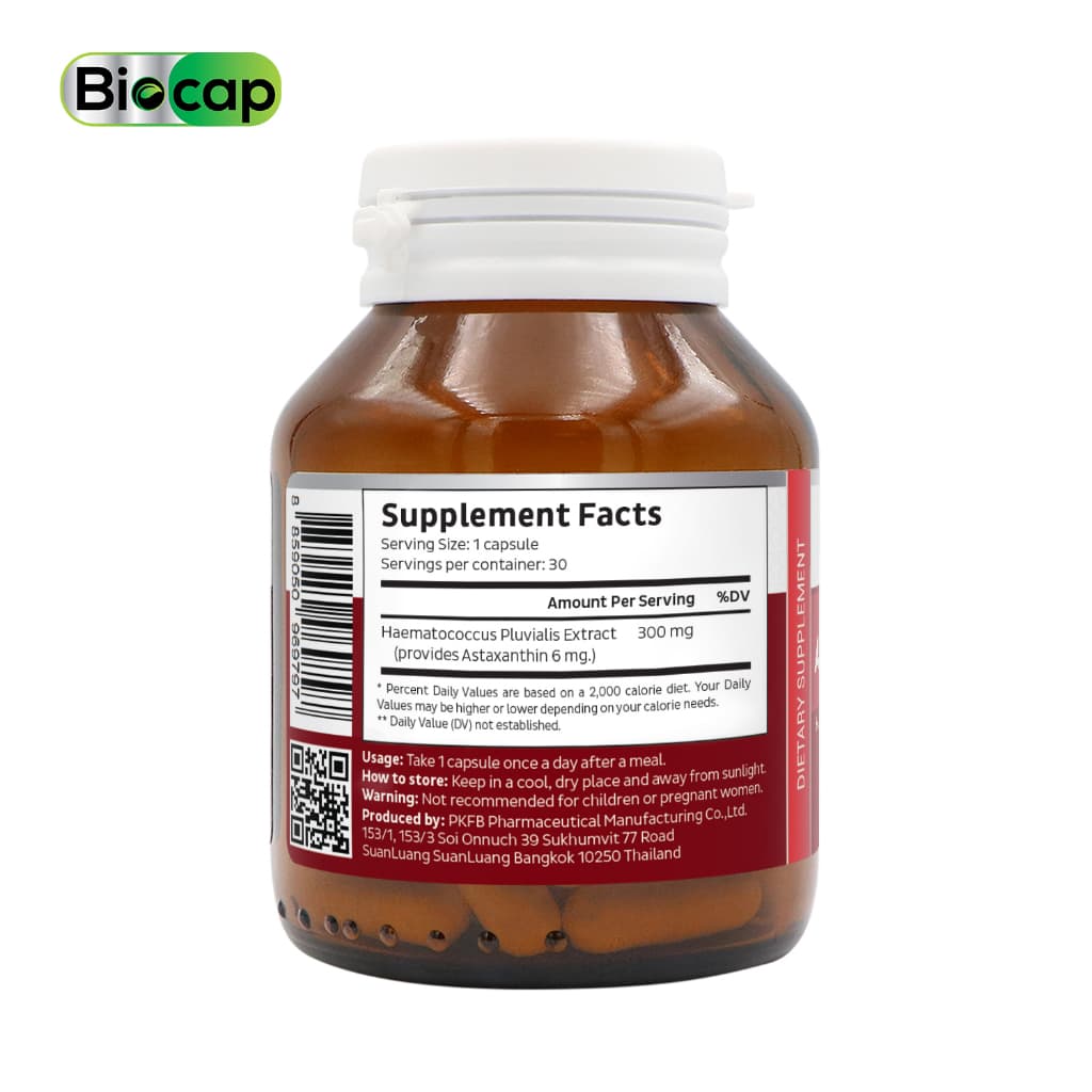 Biocap Astaxanthin ไบโอแคป แอสตาแซนธิน 6 mg. [แพ็ค 3 ขวด] Capsules แคปซูล Haematococcus สาหร่ายสีแดง สารสกัดสาหร่ายฮีมาโตค็อกคัส พลูวิเอลิส https://lnwchill.com