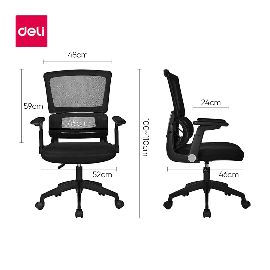 Deli เก้าอี้สำนักงาน เก้าอี้ออฟฟิศ นั่งทำงาน ที่นั่งผู้บริหาร ระบายอากาศดีเยี่ยม ที่วางแขนพับได้ ปรับความสูงได้ เก้าอี้สีดำ เกรดพรีเมี่ยม เก้าอี้ Office Chair https://lnwchill.com