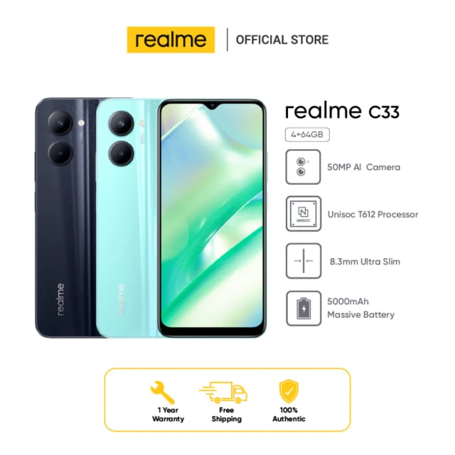realme C33 (4+64GB) 50MP AI Camera | Boundless Sea Design|8.3mm Ultra Slim | 5000mAh Massive Battery