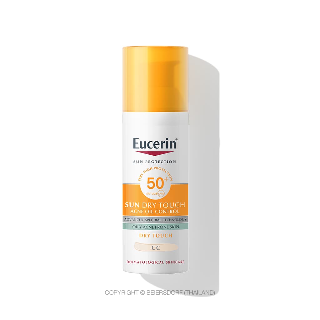 Eucerin SUN DRY TOUCH CC ACNE OIL CONTROL SPF 50+ PA++++ 50 ML ยูเซอริน กันแดดปกปิดรอยสิว ลดปัญหาสิว บำรุงผิวหน้า https://lnwchill.com
