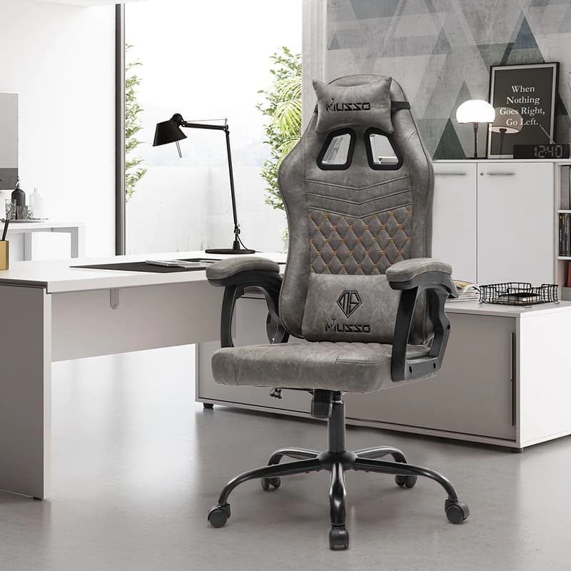 MUSSO รุ่น Royal Series เก้าอี้เกมมิ่ง office gaming chair พร้อมหมอนรองศีรษะและเอว ตามเก้าอี้ ergonomic ไม่มีที่วางเท้า เก้าอี้สีดำ เก้าอี้สีเทา เก้าอี้สีน้ำตาล เก้าอี้สีแดง ราคาดี https://lnwchill.com