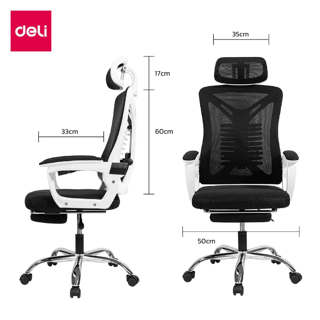 Deli เก้าอี้ทำงานเพื่อสุขภาพ Ergonomic เก้าอี้สีขาว เก้าอี้สีเทา เก้าอี้ทำงาน เก้าอี้สำนักงาน ที่นั่ง ออฟฟิศ มีหมอนรองเอวกระดูกงู ระบายอากาศดีเยี่ยม แป้นเหยียบแบบยืดหดได้ อุปกรณ์สำนักงาน Office Chair https://lnwchill.com