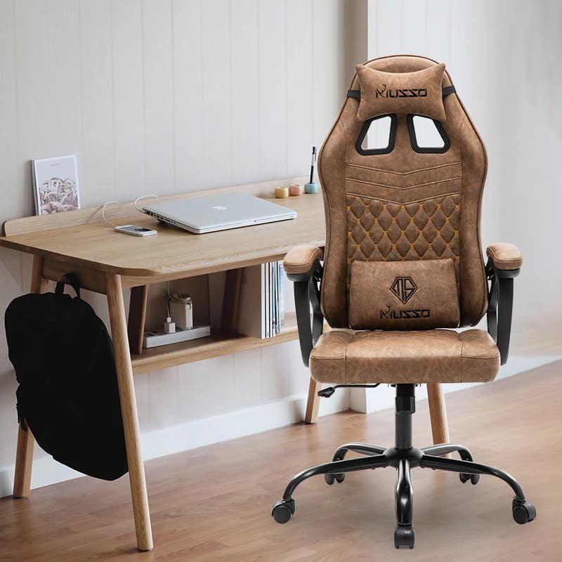 MUSSO รุ่น Royal Series เก้าอี้เกมมิ่ง office gaming chair พร้อมหมอนรองศีรษะและเอว ตามเก้าอี้ ergonomic ไม่มีที่วางเท้า เก้าอี้สีดำ เก้าอี้สีเทา เก้าอี้สีน้ำตาล เก้าอี้สีแดง ราคาดี https://lnwchill.com