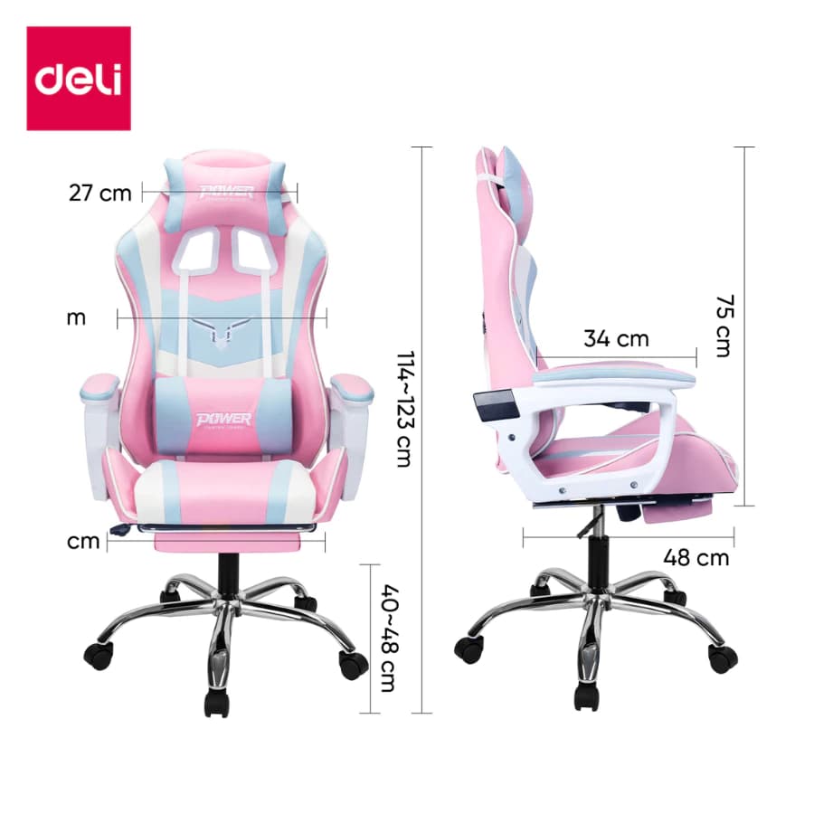 Deli เก้าอี้เกมมิ่ง เก้าอี้คอม เล่นเกม เก้าอี้สีดำ เก้าอี้สีแดง เก้าอี้สีชมพู เก้าอี้สีน้ำเงิน เก้าอี้สีเหลือง ขาเหล็ก+หมอนคู่ถอดได้+ที่พักเท้ายืดไสลด์ ปรับความสูงได้ นั่งสบาย เก้าอี้เกมมิ่งเพื่อสุขภาพ E-Sport Gaming Chair https://lnwchill.com