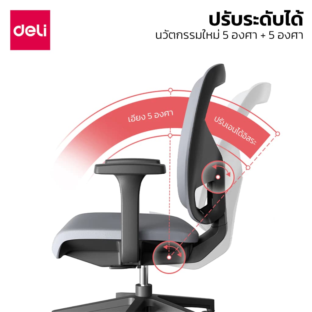 Deli เก้าอี้ทำงาน เก้าอี้ออฟฟิศ เก้าอี้สีเทา เกรดคุณภาพ ที่นั่งสำหรับสำนักงาน มีล้อเลื่อน หมุนได้ มีที่พักแขน เบาะนุ่ม นั่งสบาย Office Chair ราคาดี https://lnwchill.com