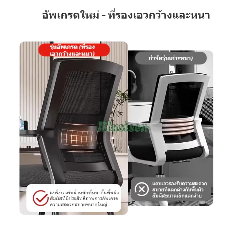 Musisen เก้าอี้คอม เก้าอี้ทํางาน เก้าอี้สำนักงาน เก้าอี้สีดำ ระบายอากาศดีเยี่ยม คุณภาพดี พนักพิงหลัง https://lnwchill.com