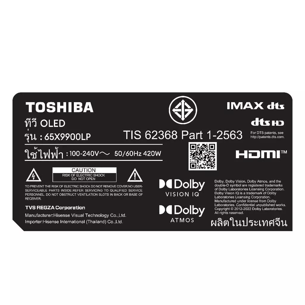 Toshiba TV รุ่น 65X9900LP ทีวี ขนาด 65 นิ้ว OLED AI 4K Ultra HD HDR10+ 120Hz Dolby Smart TV https://lnwchill.com