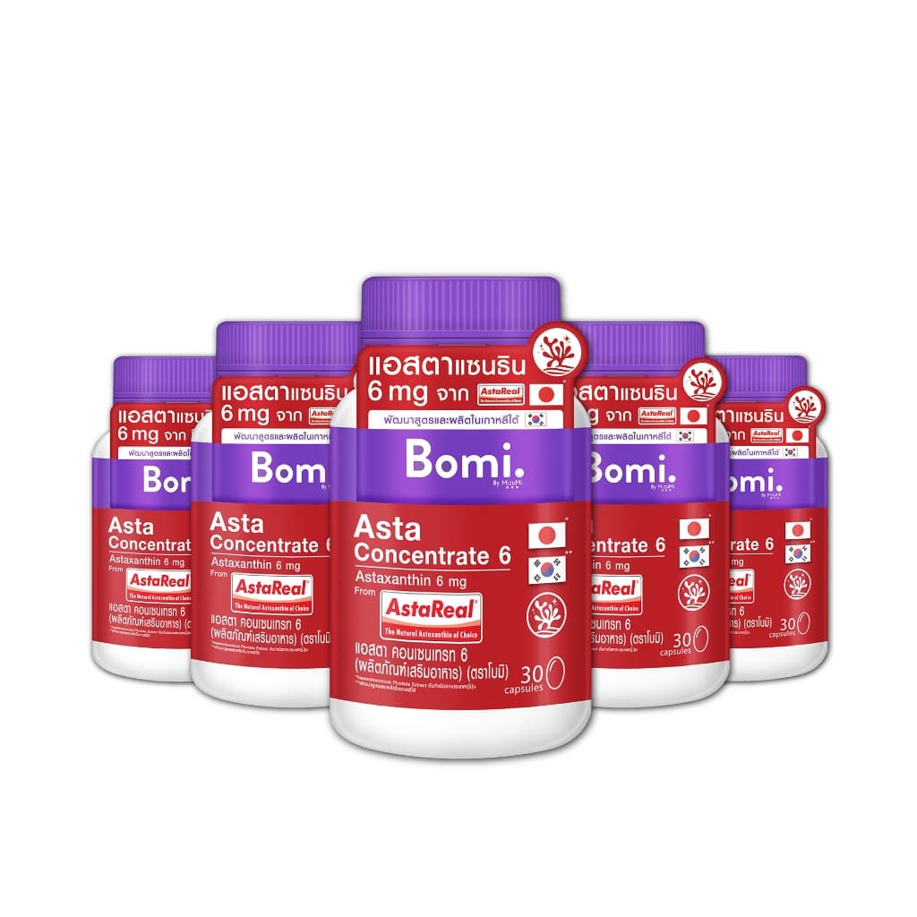 Bomi Astaxanthin AstaReal Asta Concentrate 6 (30 Capsules) 30 แคปซูล / กระปุก [5 กระปุก] รวม 150 แคปซูล https://lnwchill.com