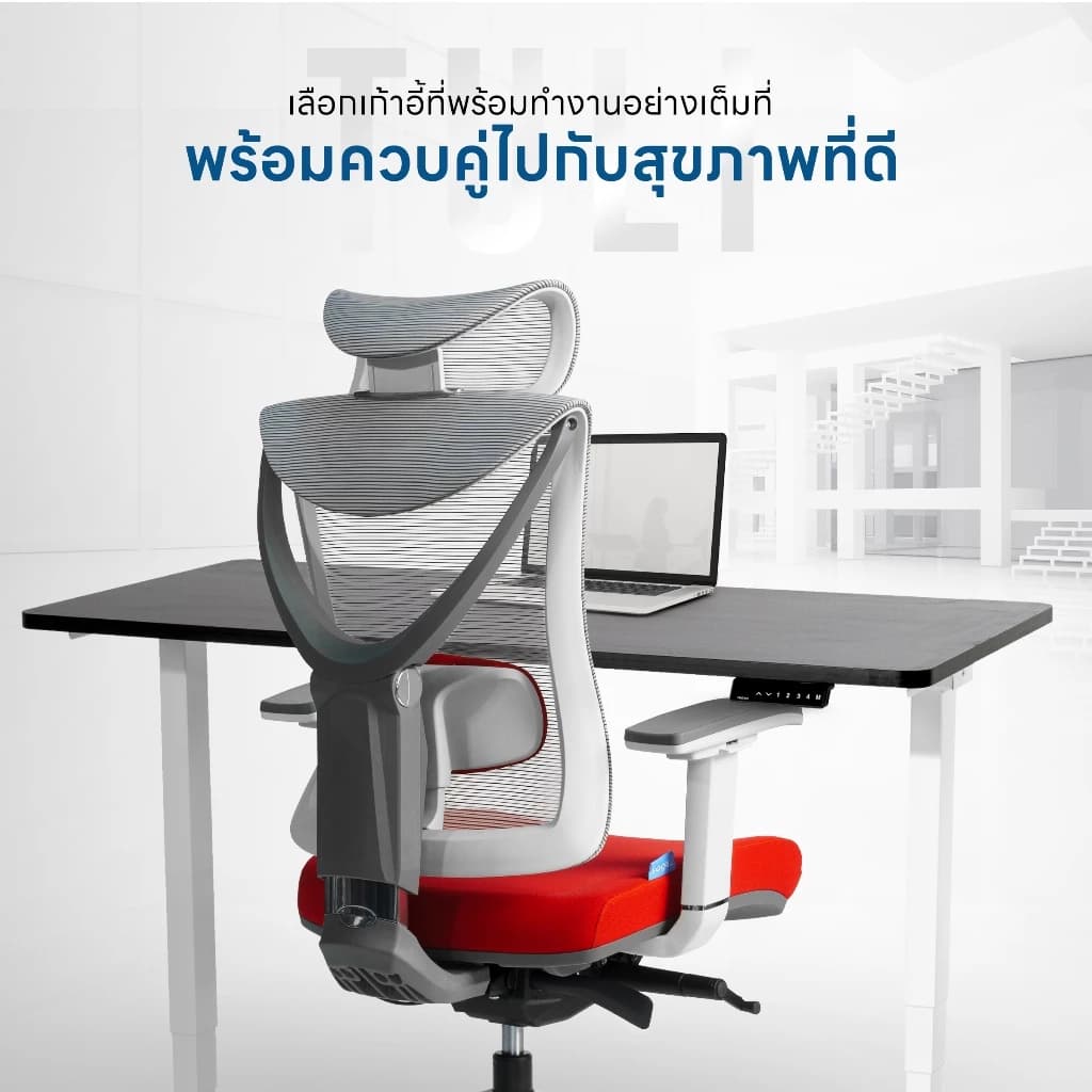 DESKSPACE เก้าอี้ทำงานเพื่อสุขภาพ รุ่น Tuli เบาะผ้า Ergonomic Chair ปรับระดับความสูงของพนักพิงได้ https://lnwchill.com