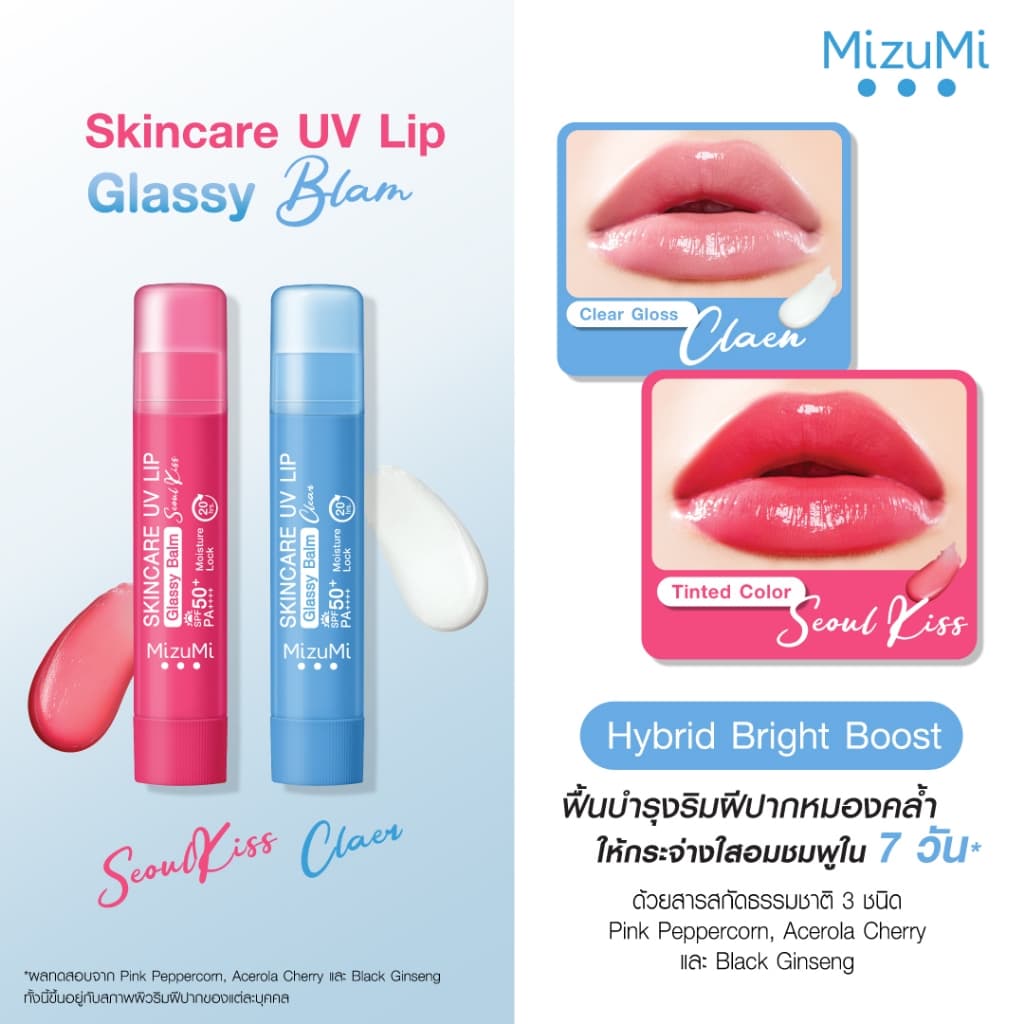 MizuMi Skincare UV Lip Glassy Balm 3.5g ลิปบาล์มกันแดด SPF50+ PA++++ ลดปากคล้ำ ปากดูอมชมพู ชุ่มชื้นยาวนาน https://lnwchill.com