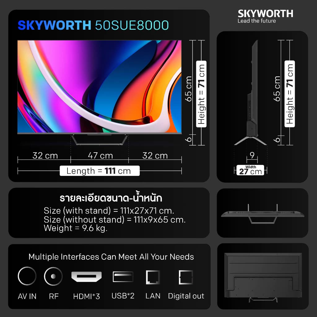 SKYWORTH QLED Google TV กูเกิลทีวี ขนาด 50 นิ้ว 4K UHD 3840x2160 Google TV QLED Plus รุ่น 50SUE8000 [ประกัน5ปี+ส่งฟรี] https://lnwchill.com