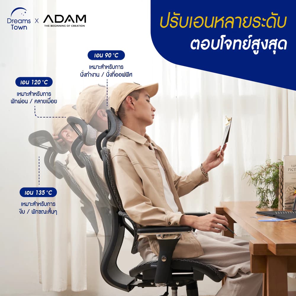 ADAM เก้าอี้ทำงาน เพื่อสุขภาพ เก้าอี้สีดำ สีน้ำเงิน สีแดง สีเทา ออกแบบเพื่อรองรับสรีระตามสรีรศาสตร์ Ergonomic ช่วยให้นั่งนาน ลดอาการปวดเมื่อย  รุ่น DOT.1 THE 3D ERGO CHAIR https://lnwchill.com