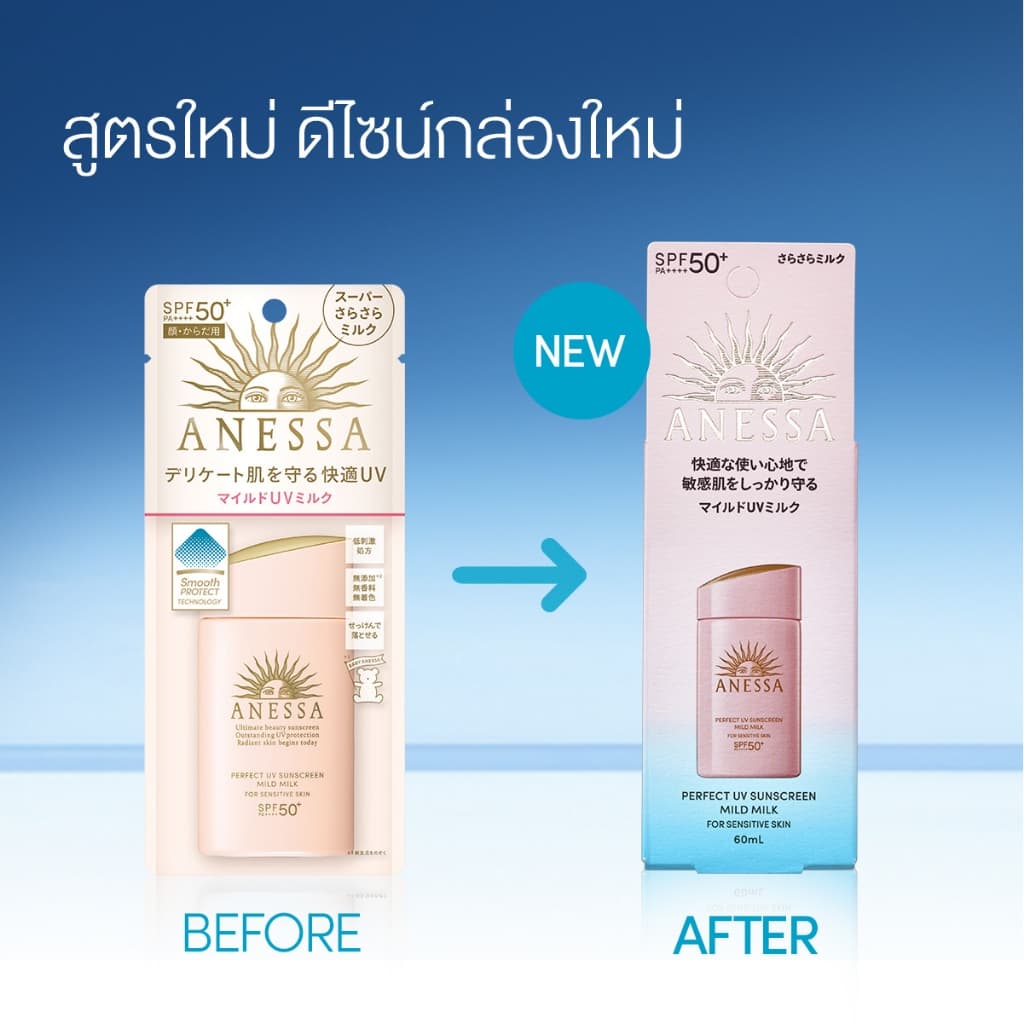 ANESSA อเนสซ่า เพอร์เฟค ยูวี ซันสกรีน มายด์ มิลค์ NA SPF50+ PA++++ 60 มล. (กันแดดเนื้อน้ำนม สำหรับผิวแพ้ง่าย) https://lnwchill.com