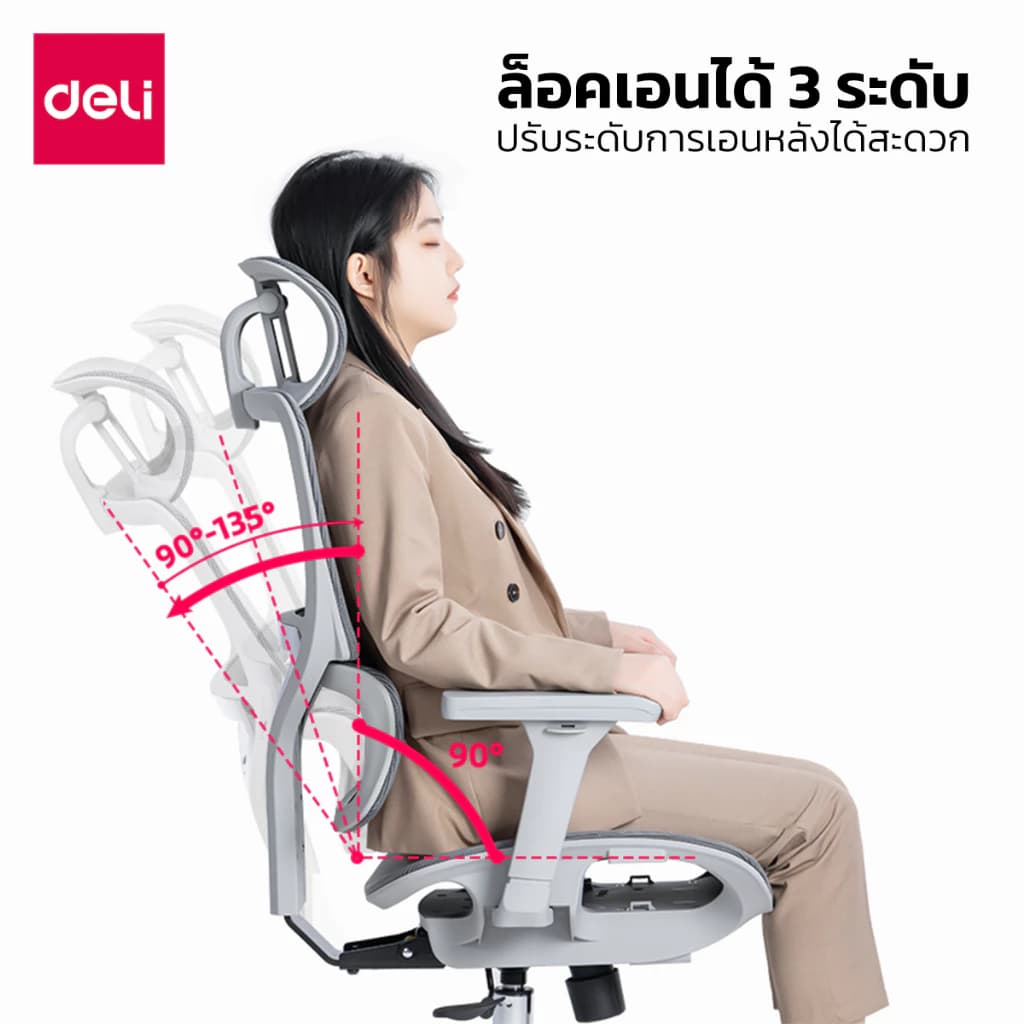 Deli เก้าอี้สีดำ เก้าอี้สำนักงาน เก้าอี้ผู้บริหาร ที่นั่งออฟฟิศ เก้าอี้ทำงานเพื่อสุขภาพ นุ่มสบาย ตามหลักสรีระศาสตร์ Ergonomic ระบายอากาศดีเยี่ยม นั่งทำงาน มีพนักพิงศีรษะ ล้อเลื่อน ปรับเอนได้ เกรดพรีเมี่ยม Office Chair https://lnwchill.com