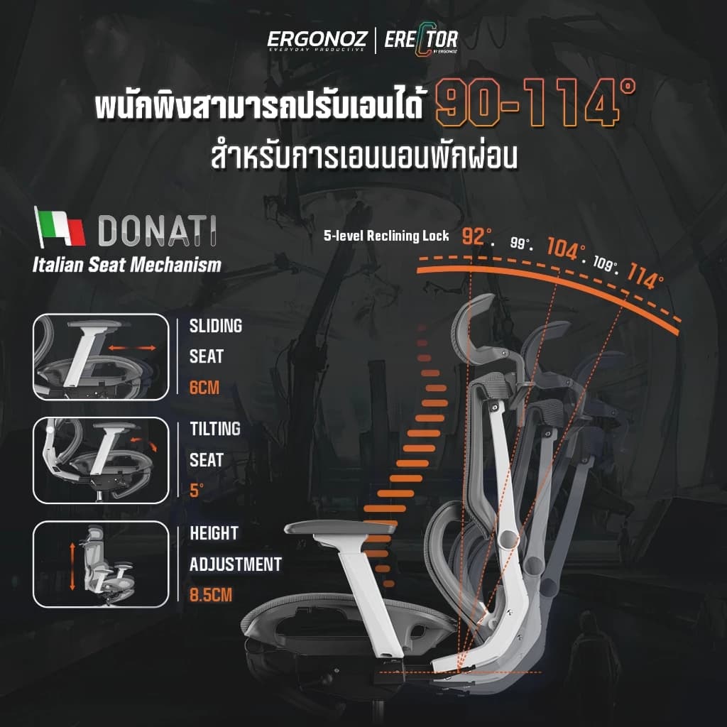 ERGONOZ รุ่น ERECTOR เก้าอี้สีเทา เก้าอี้สีดำ Professional Ergonomic chair เก้าอี้เพื่อสุขภาพ ฟังก์ชันพนักพิงศีรษะ มีที่พักเท้า รองรับน้ำหนักได้ 136 Kg. https://lnwchill.com
