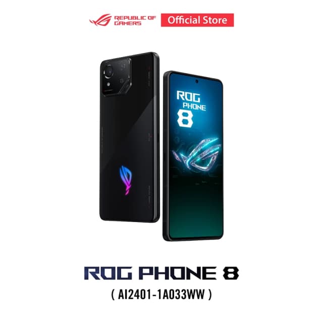 ASUS ROG Phone 8 รุ่น AI2401-1A033WW Phantom Black 12GB/256GB สมาร์ทโฟนชิป Snapdragon 8 Gen 3 ที่สุดแห่งโทรศัพท์เพื่อการเล่นเกมและไลฟ์สไตล์ระดับพรีเมียมในเครื่องเดียว