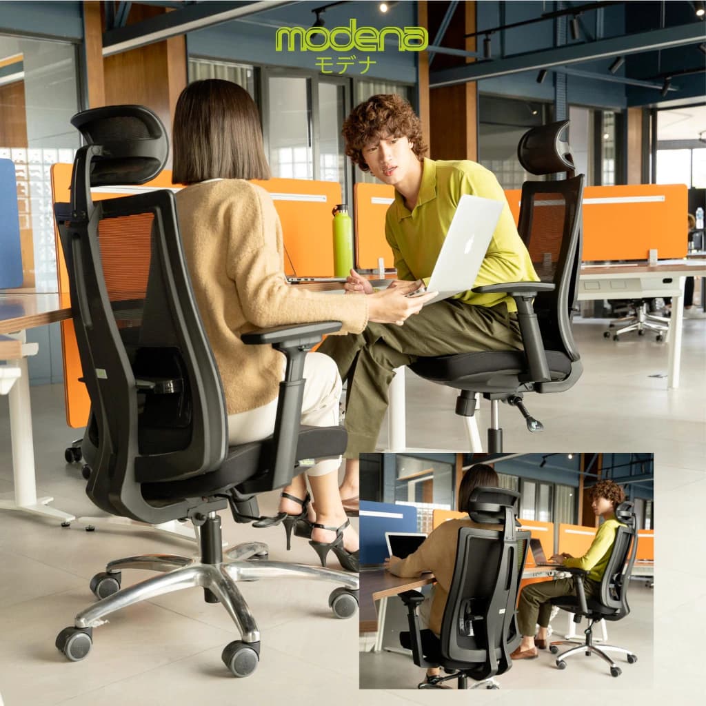 Modena  เก้าอี้สุขภาพ รุ่น Anya (อันย่า) เก้าอี้สีดำ เหล็กชุบโครเมียม Ergonomic Chair ระบายอากาศดีเยี่ยม ลดอาการปวดเมื่อย รองรับน้ำหนัก 120 kg. https://lnwchill.com
