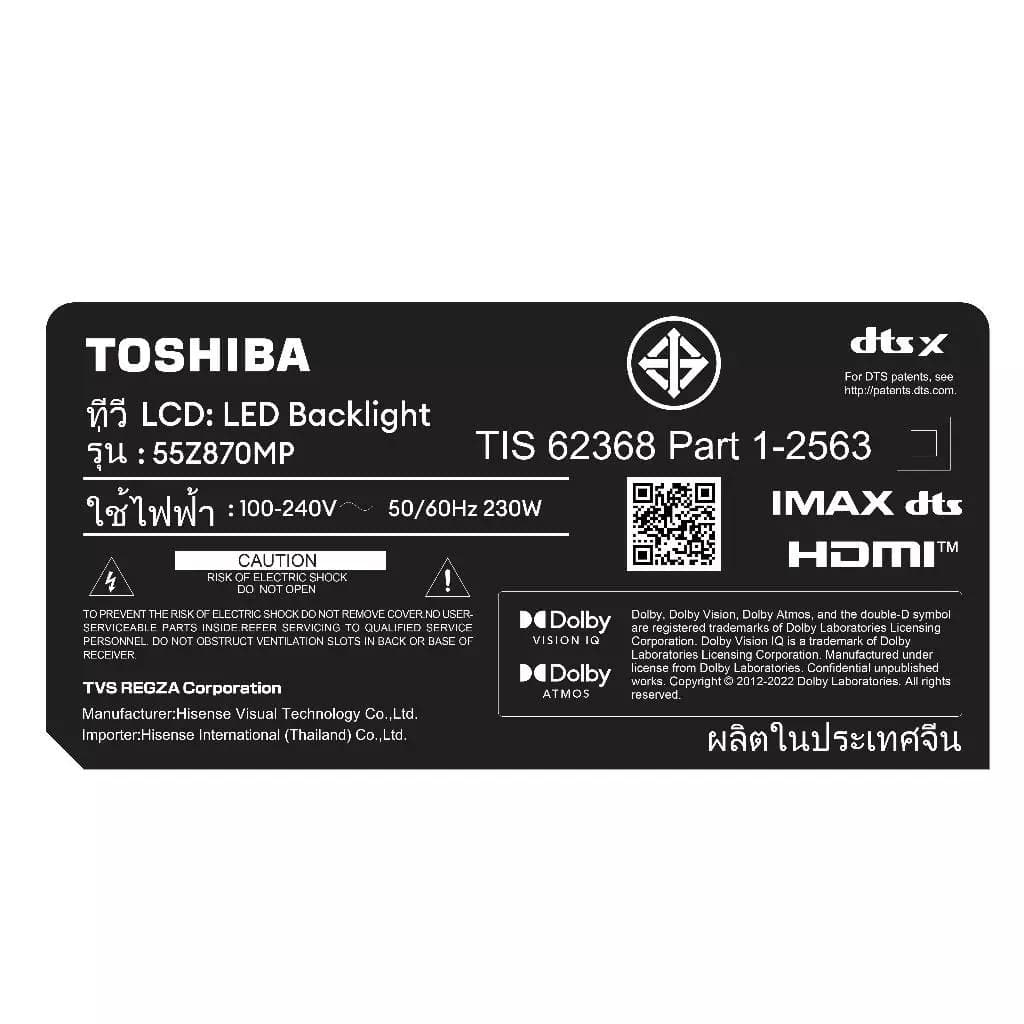 Toshiba TV รุ่น 55Z870MP ทีวี ขนาด 55 นิ้ว Mini-LED 144Hz 4K Ultra HD HDR10+ Far Field Voice control smart TV https://lnwchill.com