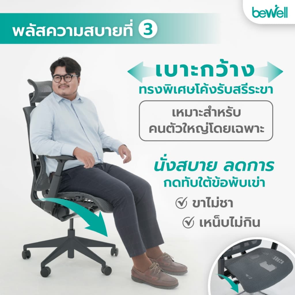 Bewell Enfold Plus เก้าอี้สีดำ เก้าอี้ทำงานเพื่อสุขภาพ  Ergonomic ระบายอากาศดีเยี่ยม รับประกัน 3 ปี เทคโนโลยี X-Mesh พลัสให้การนั่งสบายกว่าที่เคย https://lnwchill.com
