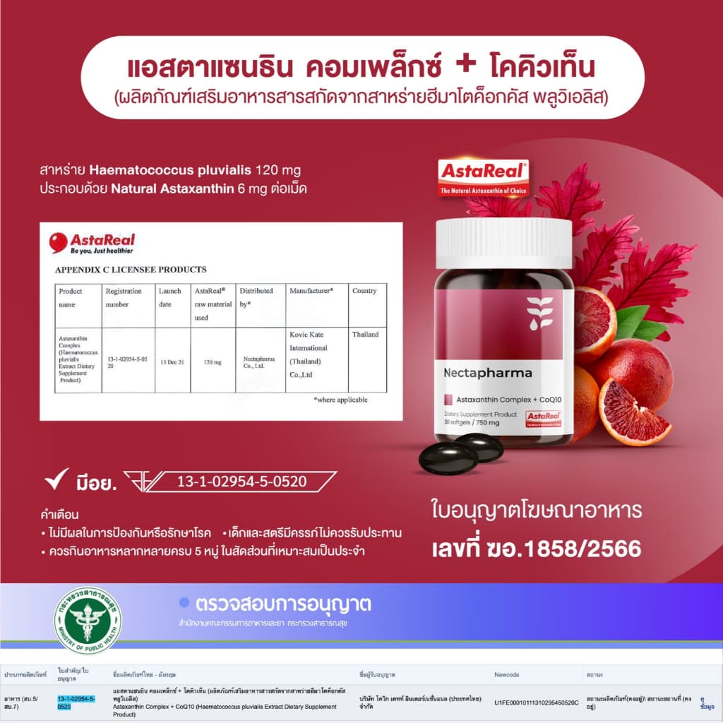 Nectapharma Luminari Astaxanthin ลูมินารี่ แอสตาแซนธิน คอมเพล็กซ์ โคคิวเท็น ซอฟต์เจล Softgel Pycnogenol CoQ10 Tocotrienol Piperine Zinc Vitamin C สาหร่ายฮีมาโตค็อกคัส พลูวิเอลิส https://lnwchill.com
