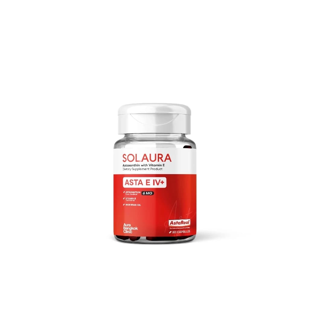 Solaura Astaxanthin 30 Softgels ซอฟต์เจล Softgel โซลอร่า - Asta E IV+ แอสต้าแซนทิน ด้วยสารสกัดจาก สาหร่ายฮีมาโตค็อกคัส พลูวิเอลิส สาหร่ายสีแดง https://lnwchill.com