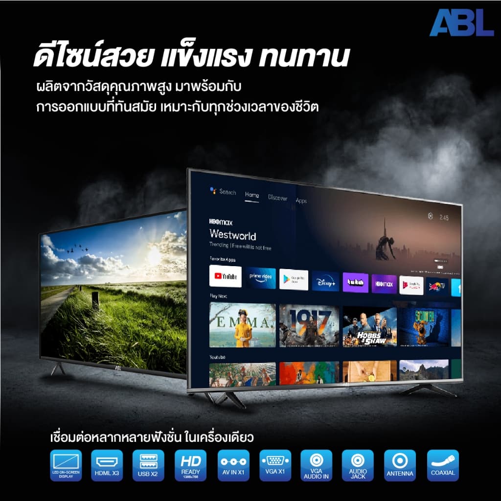 ABL Smart TV รุ่น SMS9 สมาร์ททีวีขนาด 32, 40, 43 นิ้ว ความละเอียด HD พร้อม Google และ Youtube ในตัว https://lnwchill.com