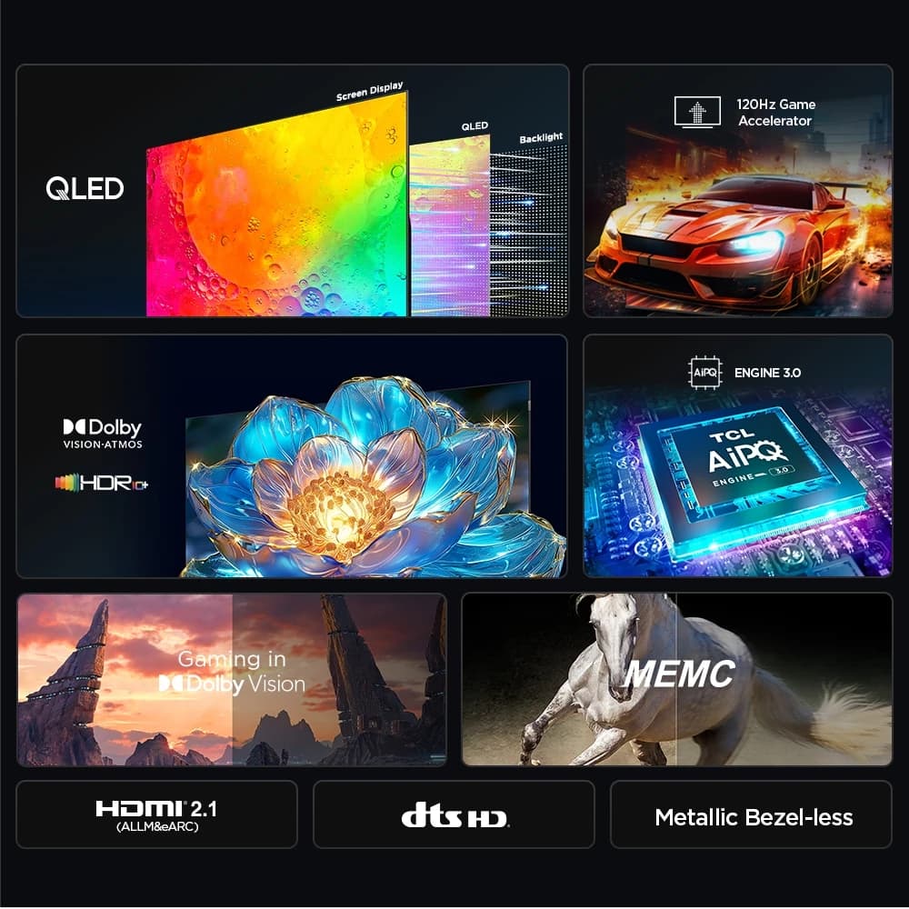 TCL 2024 TV ทีวี ขนาด 75 นิ้ว QLED 4K Google TV รุ่น 75T7B ระบบปฏิบัติการ Google/Netflix & Youtube & MEMC 60Hz VRR 120Hz ALLM https://lnwchill.com