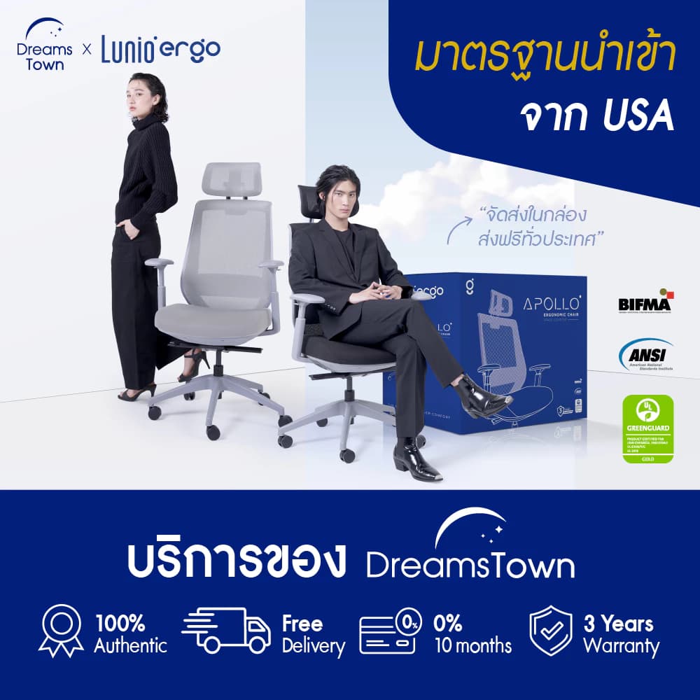 Lunio Ergo เก้าอี้ทำงาน เพื่อสุขภาพ เก้าอี้สีดำ เก้าอี้สีเทา มาตรฐาน USA ออกแบบเพื่อรองรับสรีระตามสรีรศาสตร์ Ergonomic ระบายอากาศดีเยี่ยม ไร้กังวลเรื่องปวดเมื่อย รุ่น Apollo https://lnwchill.com