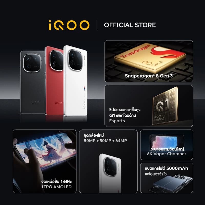 iQOO 12 5G (16+512GB) CPU SND8 Gen3 + Supercomputing Chip Q1, 50 MP 1/1.3”Astrograph+50MP+64MP https://lnwchill.com