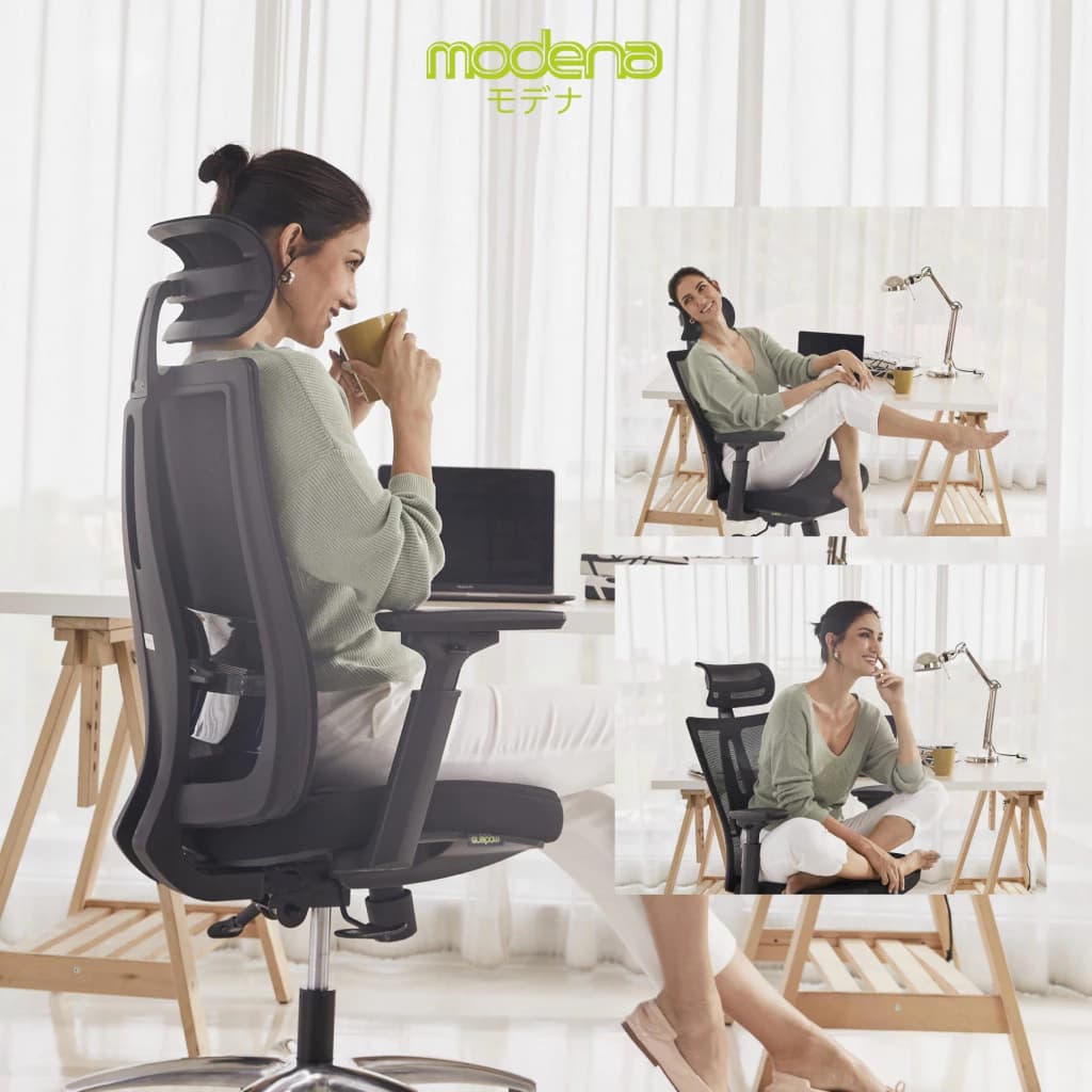 Modena  เก้าอี้สุขภาพ รุ่น Anya (อันย่า) เก้าอี้สีดำ เหล็กชุบโครเมียม Ergonomic Chair ระบายอากาศดีเยี่ยม ลดอาการปวดเมื่อย รองรับน้ำหนัก 120 kg. https://lnwchill.com