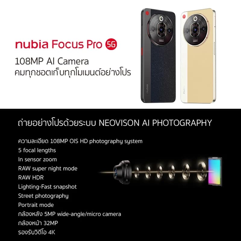 Nubia Focus Pro 5G 8+256GB - จอ 6.72" FHD+ 120Hz l กล้องหลัง 108MP+5MP+2MP l Video 4K https://lnwchill.com
