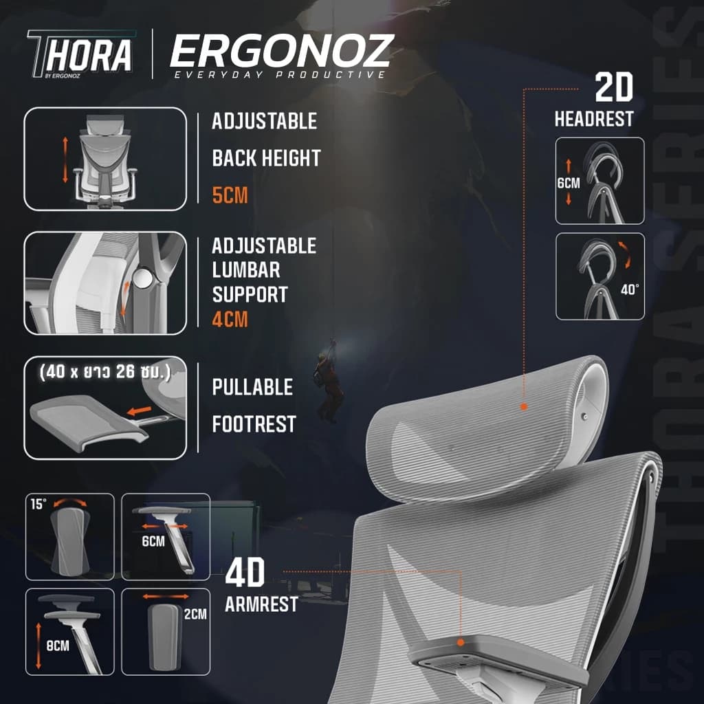 ERGONOZ เก้าอี้ทำงาน รุ่น THORA Professional Ergonomic chair เก้าอี้สีเทา เก้าอี้สีดำ เก้าอี้คอมพิวเตอร์ เพื่อสุขภาพ รับน้ำหนักได้ 136 kg. https://lnwchill.com